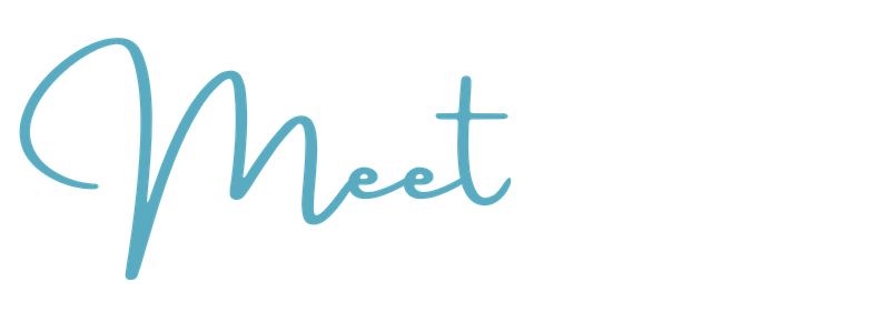 The image contains the word 'Meet' written in stylized blue script on a black background.