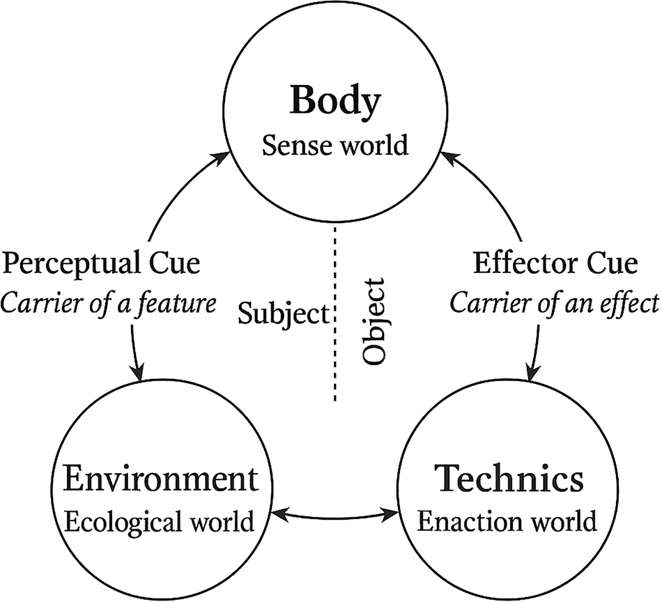 The Triadic Umwelt Model, an updated theoretical framework for biosemiotics, showing the relationship between organism, sign, and environment. Modified from Uexküll's original functional cycle by Christopher Loughnane