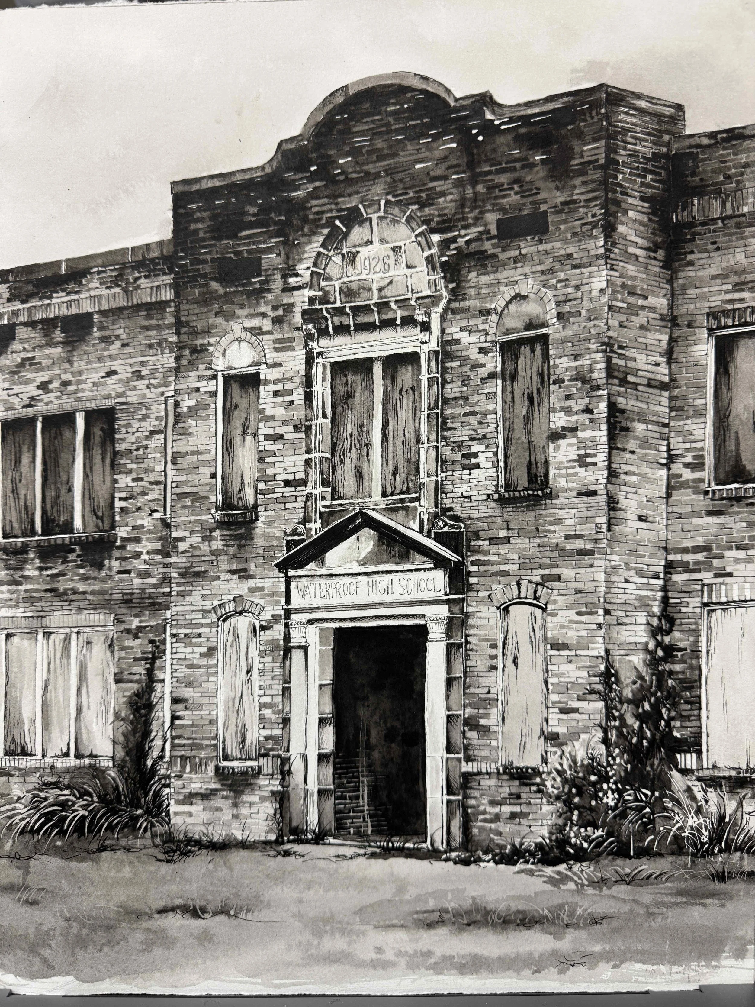 Old Waterproof High School Reproduction Print