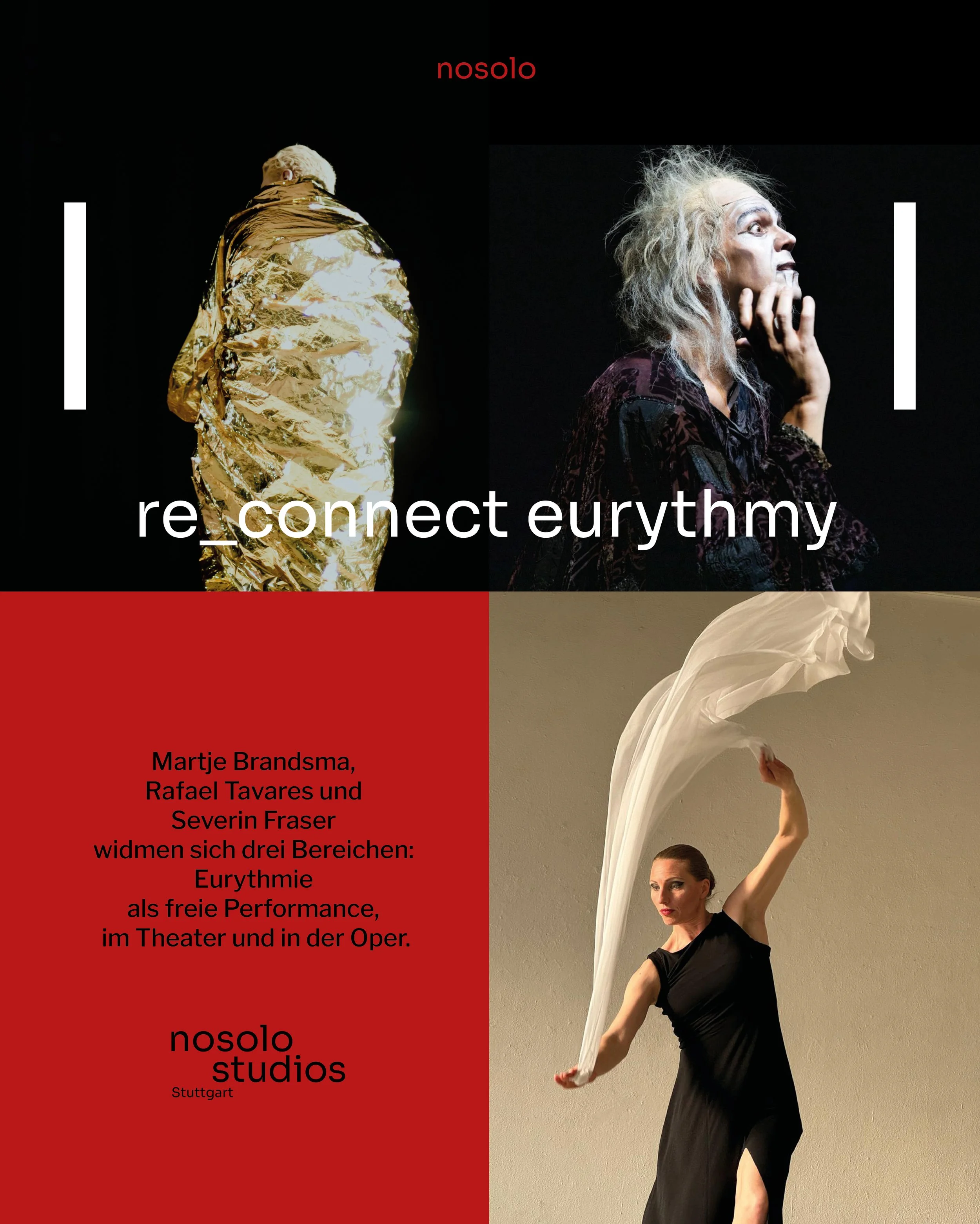 Martje Brandsma, Rafael Tavares und Severin Fraser widmen sich drei Bereichen: Eurythmie als freie Performance, im Theater und in der Oper.
