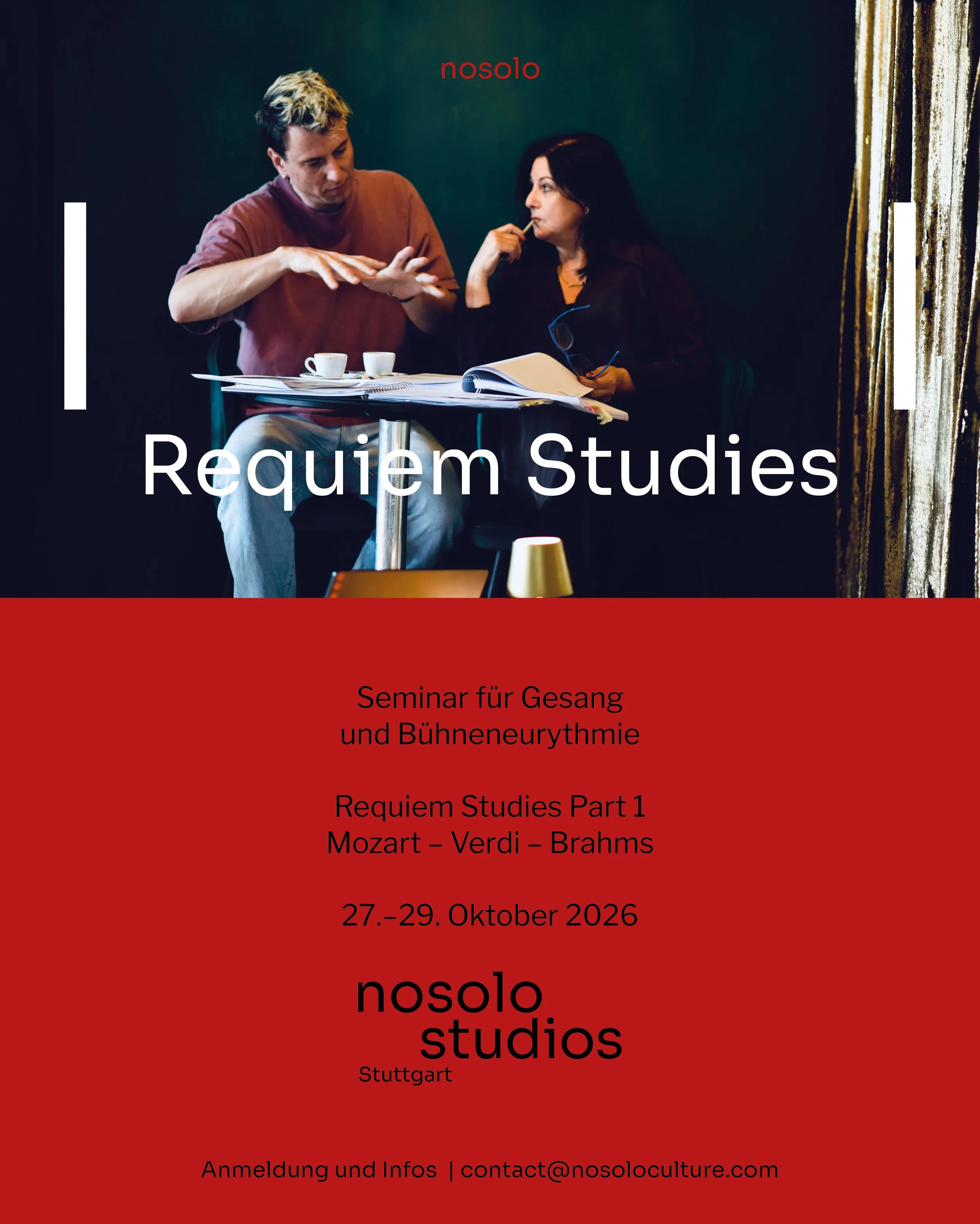 Seminare von Jasmin Solfaghari und Severin Fraser, in dem Sänger:innen und Eurythmist:innen gemeinsam an szenischen Umsetzungen von Requiem-Werken von Mozart, Verdi und Brahms arbeiten.