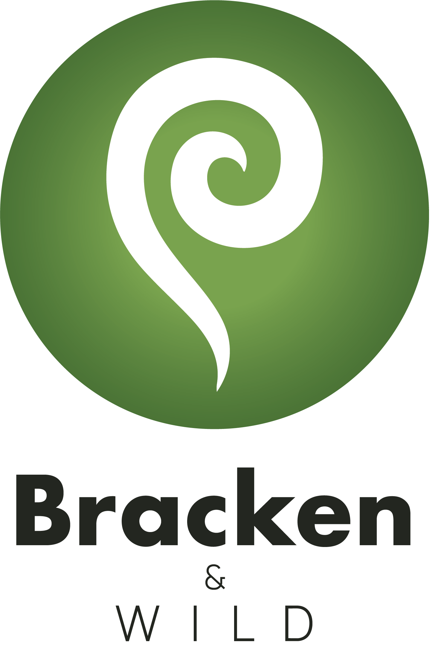 Green circular logo with a white spiral design and the words "Bracken & WILD" beneath.