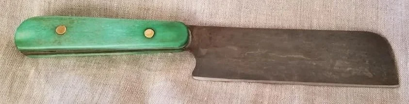 Hand-forged small butcher knife with a dyed bone handle.