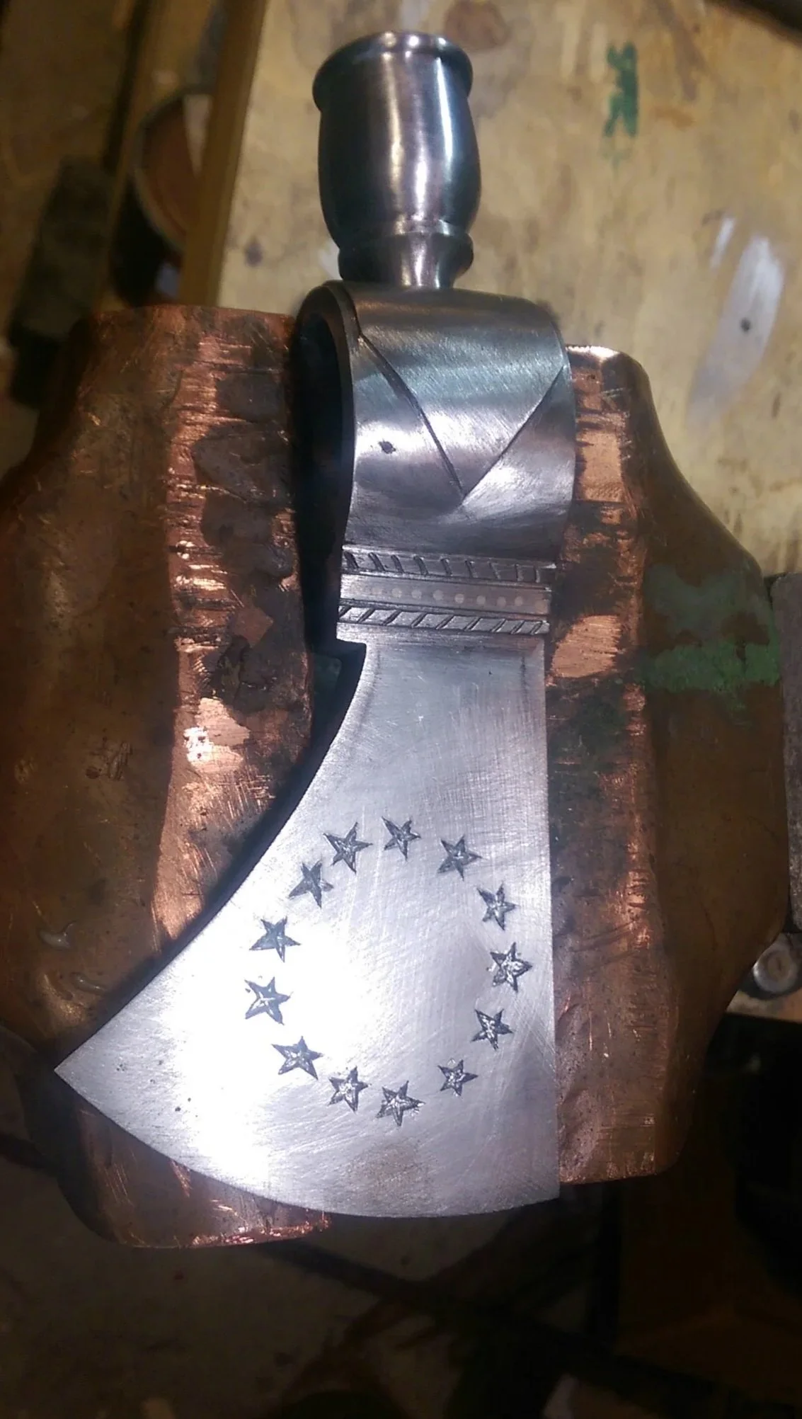 Pipe tomahawk head prepared and ready for inlay - stars