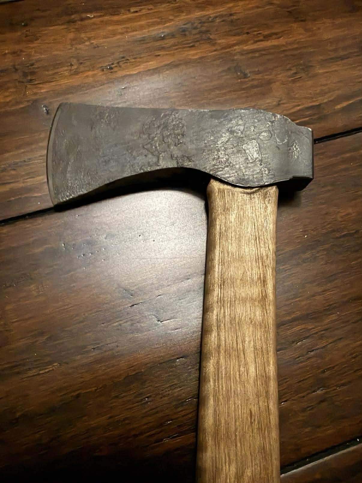 Belt axe featuring a 5160 steel bit, hand-forged for my brother-in-law.
