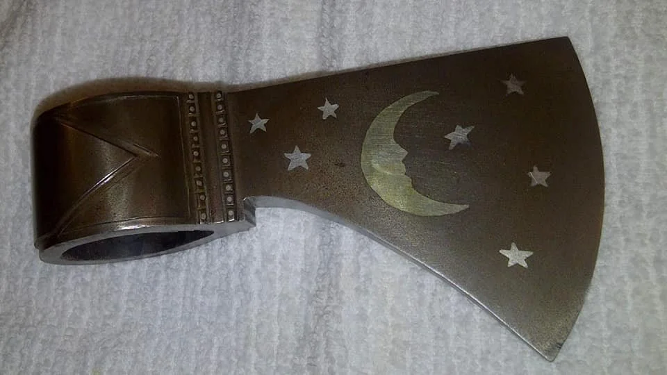 Pipe tomahawk head - Moon and stars silver inlay