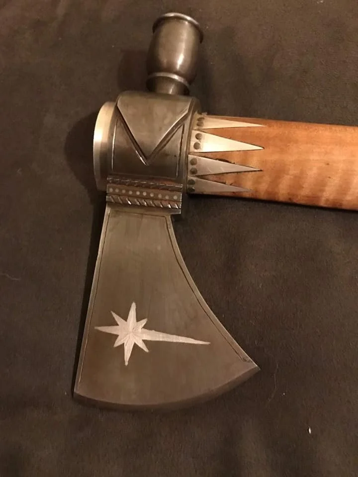 Pipe tomahawk head with silver inlay competed