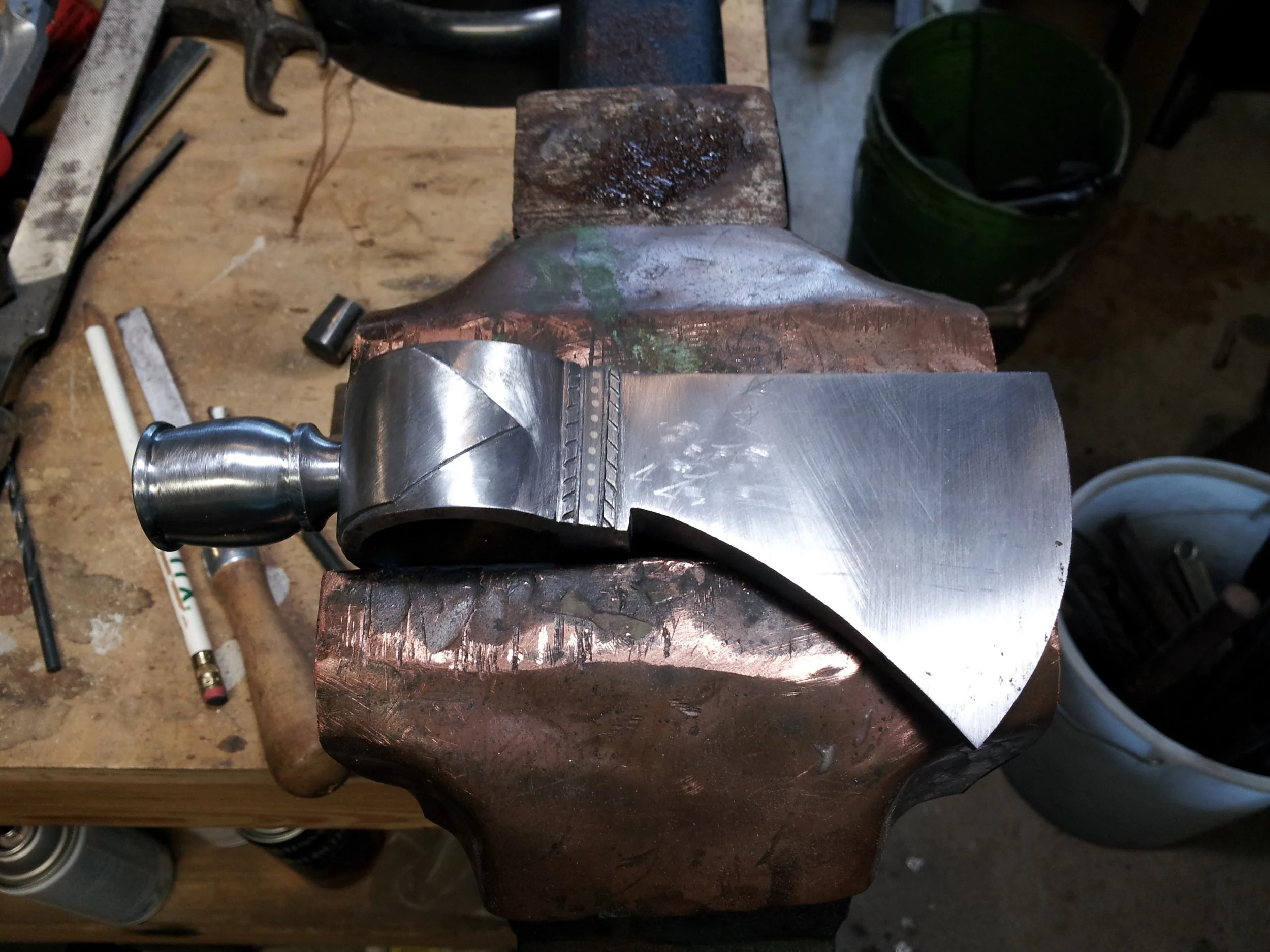 pipe tomahawk head before starting to prep for inlay.