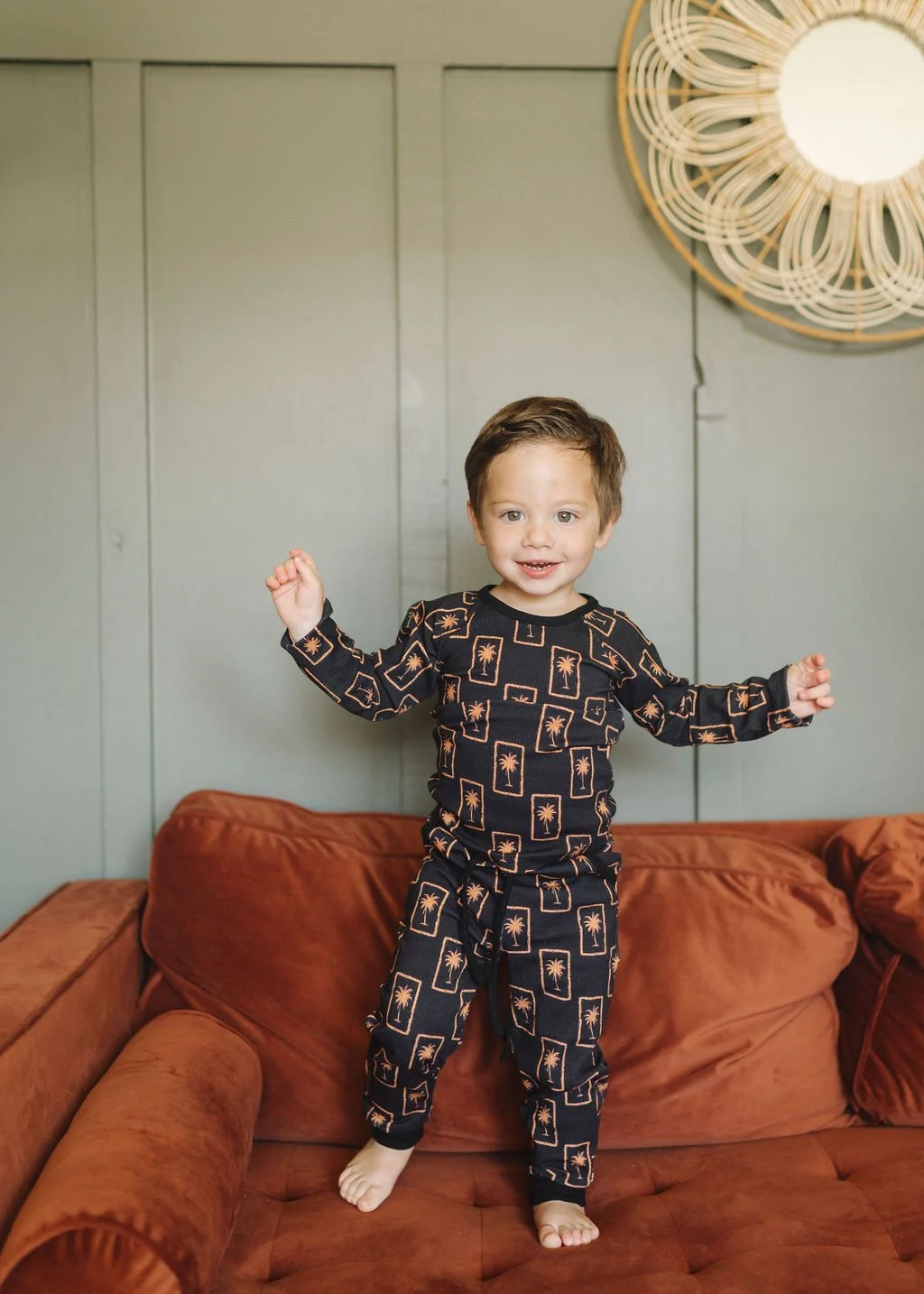 Orange Palms Ribbed Bamboo