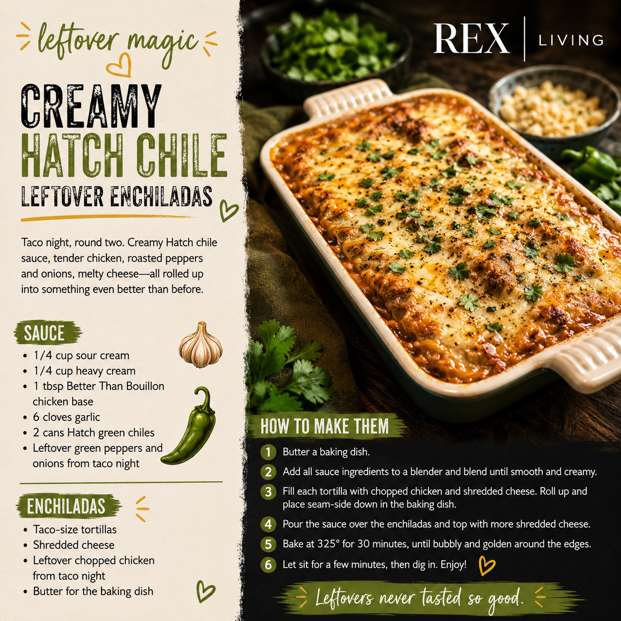 Creamy Hatch Chile Leftover Enchiladas