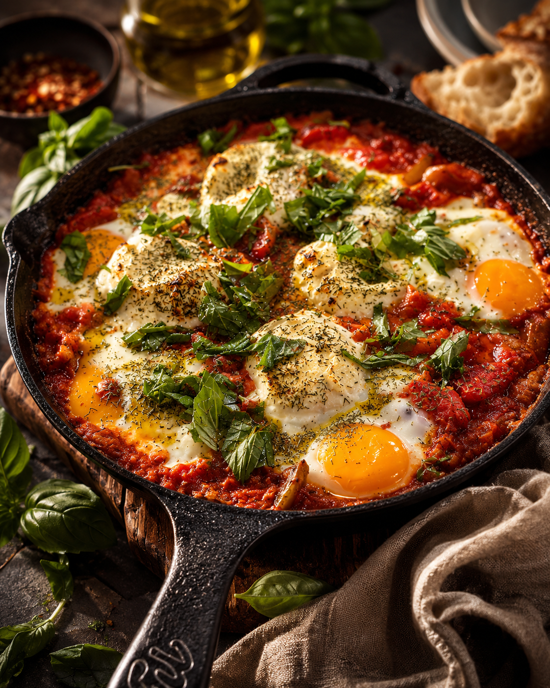 Skillet Shakshuka with Goat Cheese &amp; Fresh Herbs