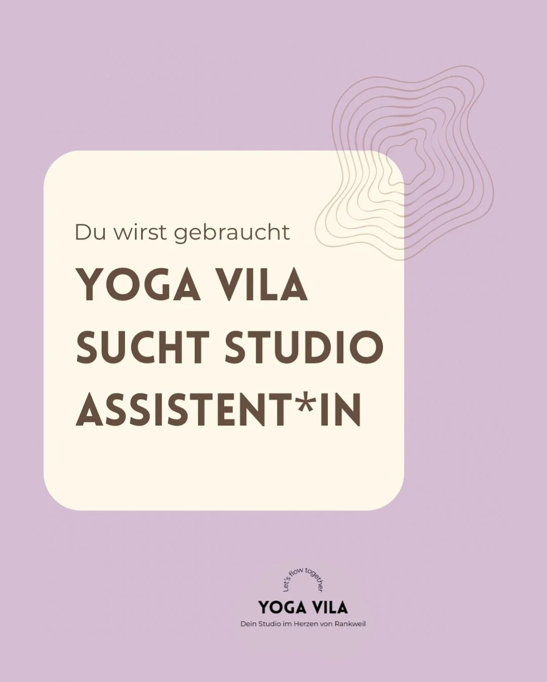 Yoga Vila braucht Unterst&uuml;tzung 💜

Damit die Yoga Vila weiterhin wachsen darf und wir mit Leichtigkeit Yoga, Tanz &amp; Wohlbefinden teilen k&ouml;nnen, braucht es deine Hilfe!

DU BRINGST MIT:
💜 Skills &amp; Kreativit&auml;t in der Content Cr