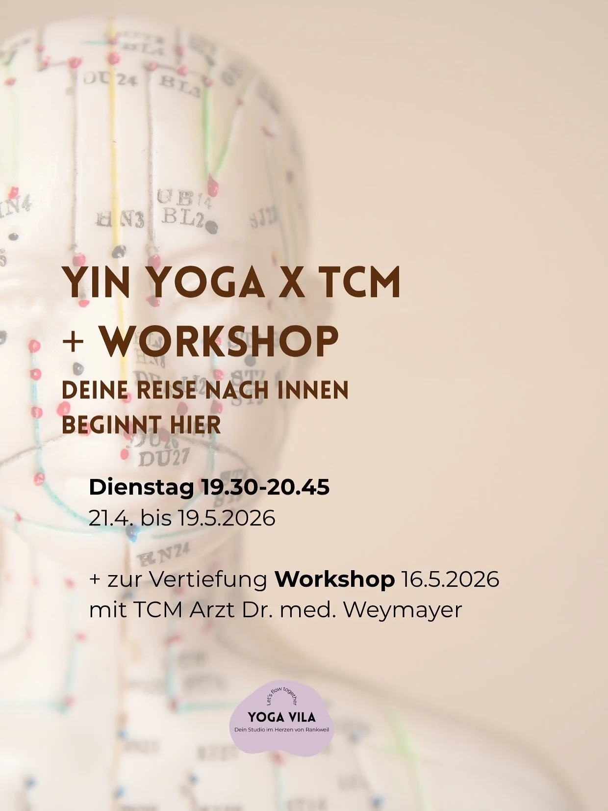TCM YIN YOGA + WORKSHOP
5 Wochen in der Vila mit @kaethalue__flows 
🗓 DI 19:30&ndash;20:45 | 21.04.&ndash;19.05.2026

Schon mal etwas von der Traditionellen Chinesischen Medizin geh&ouml;rt? Oder von Qi &ndash; deiner Lebensenergie?

Dann tauch ein 