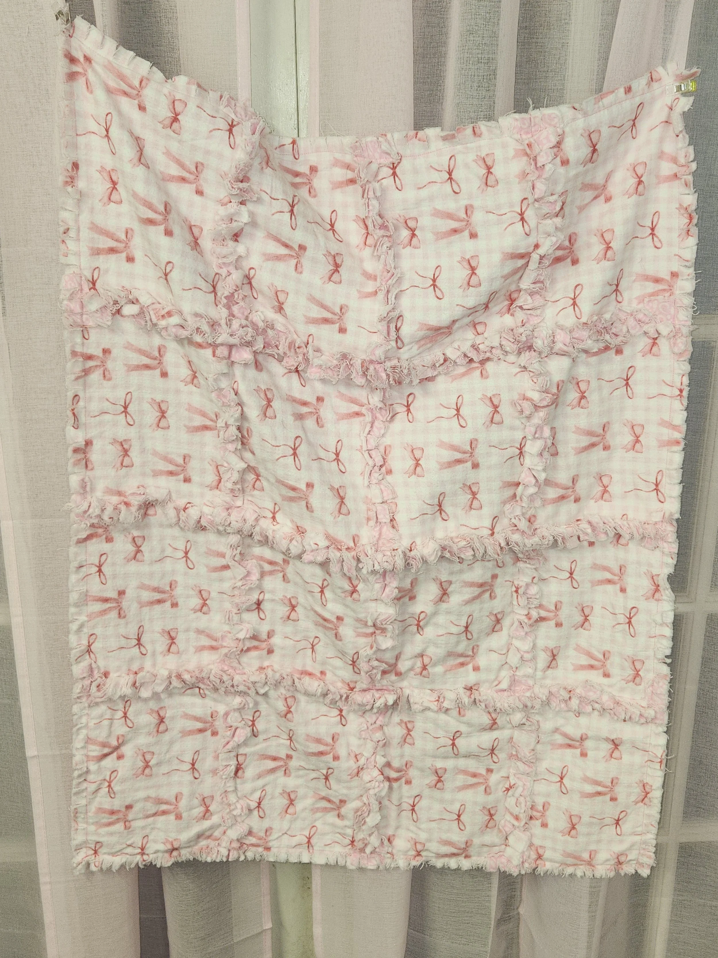 Charming Pink Bow Baby Rag Quilt 36