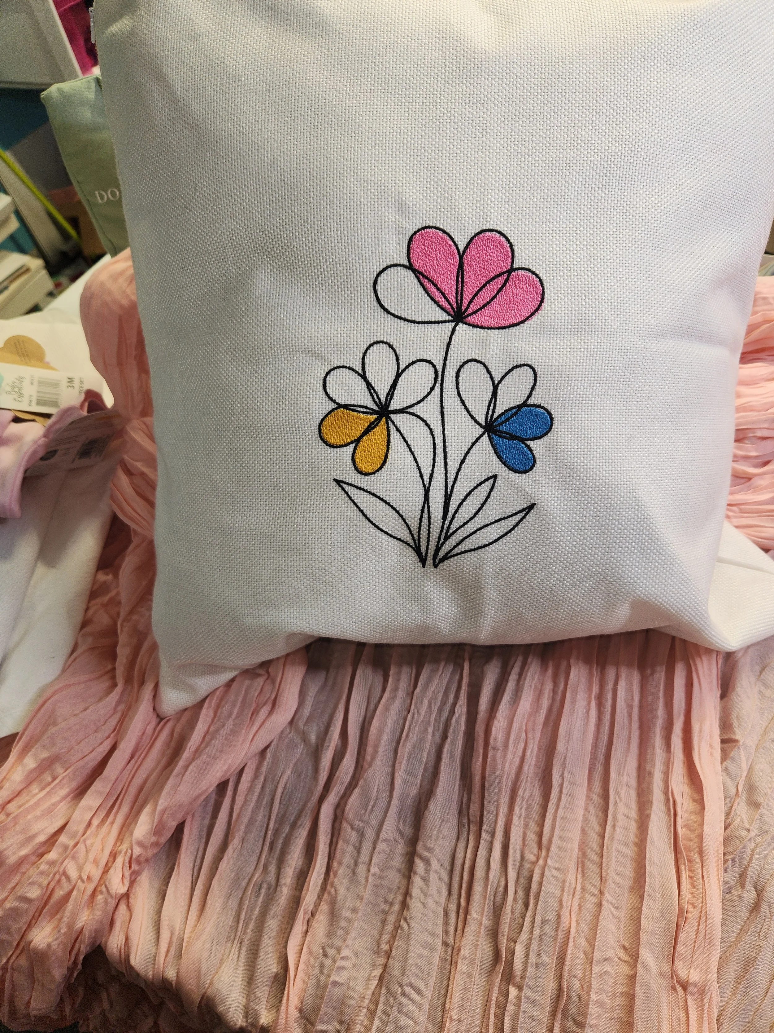 Custom Embroidered Square Pillowcase with Floral Design