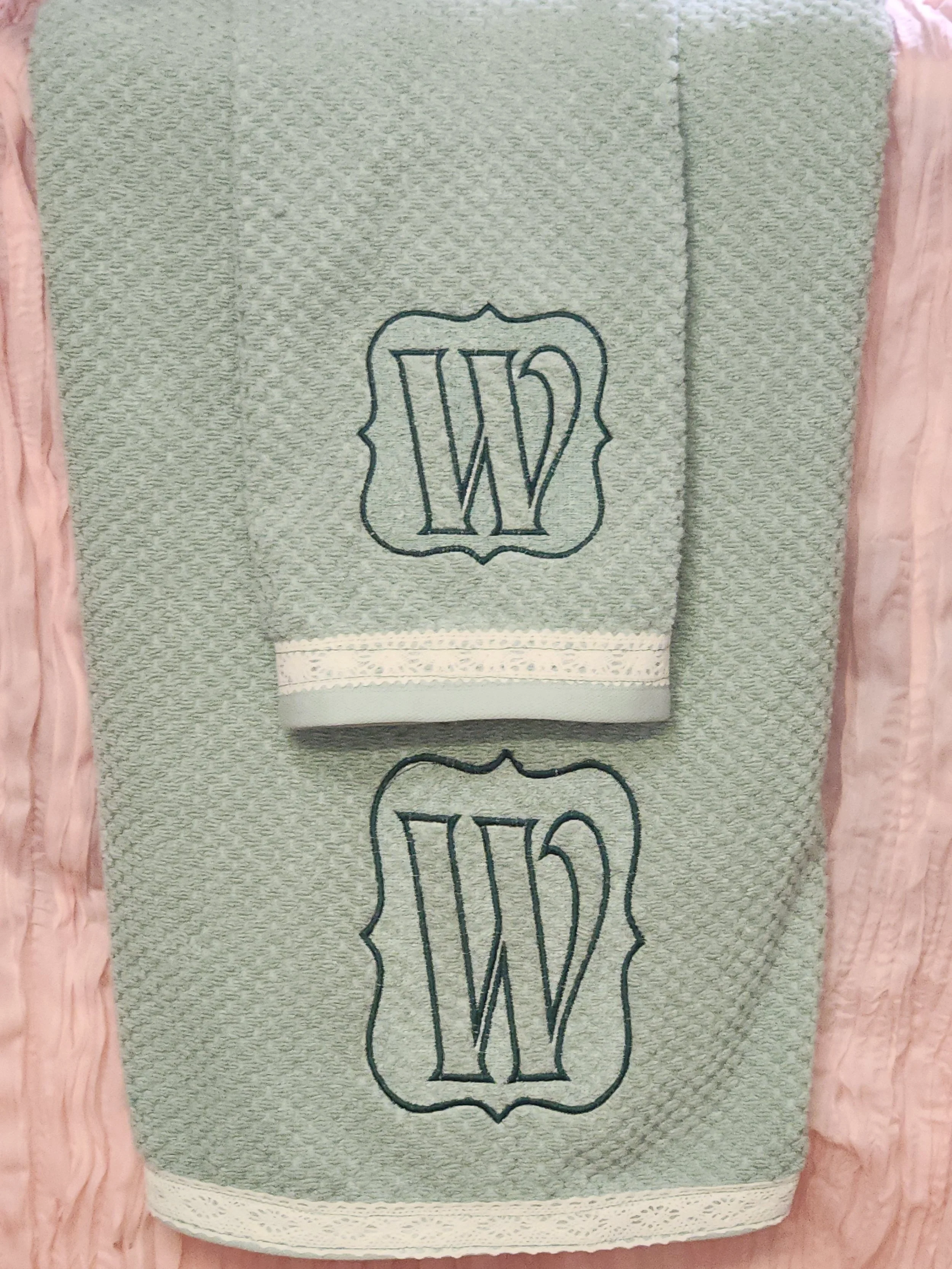 Elegant Green Lace Monogram Towel Set