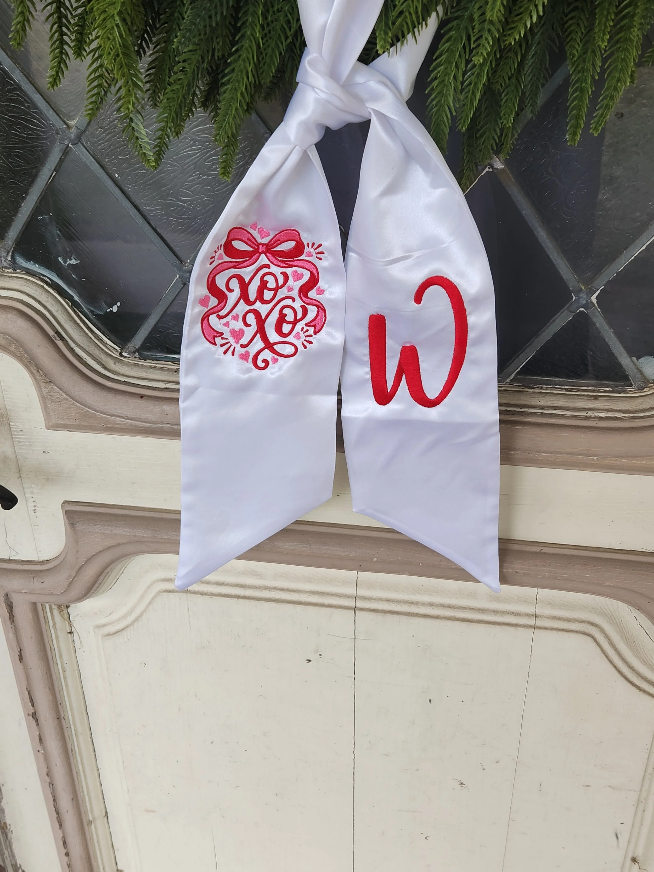 Silky Red Embroidered Door Sash – w/ your Initials