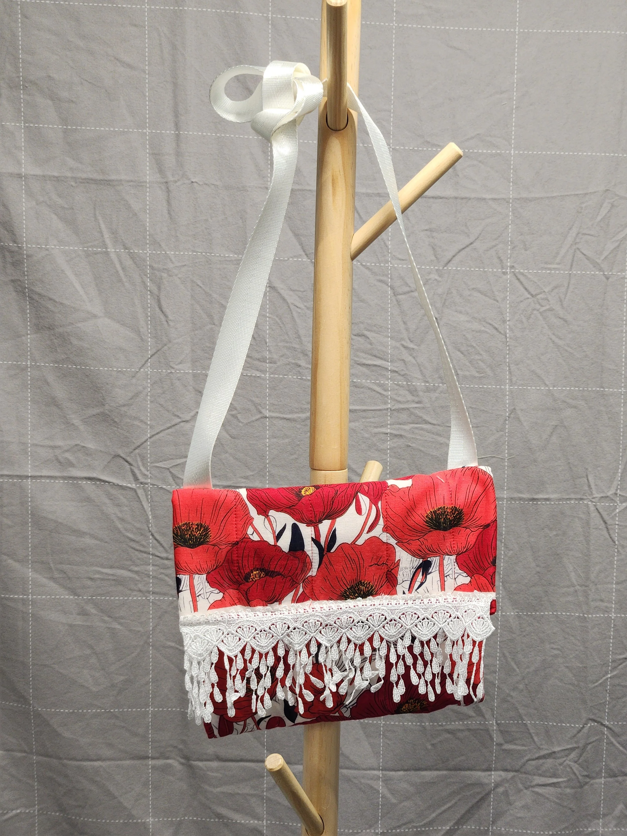 Charming Red Floral Purse with Long Strap