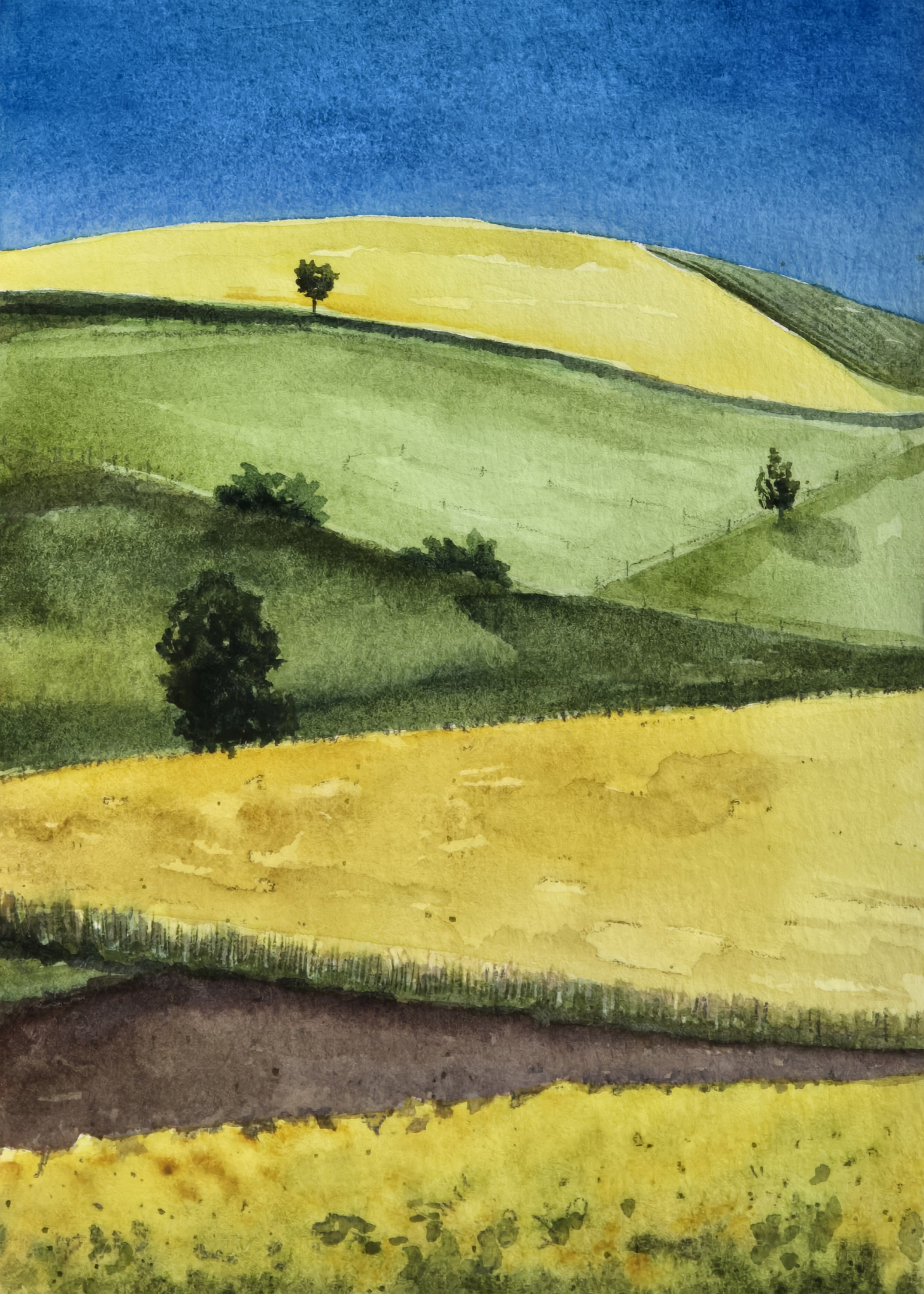 pasture landscape watercolor color study