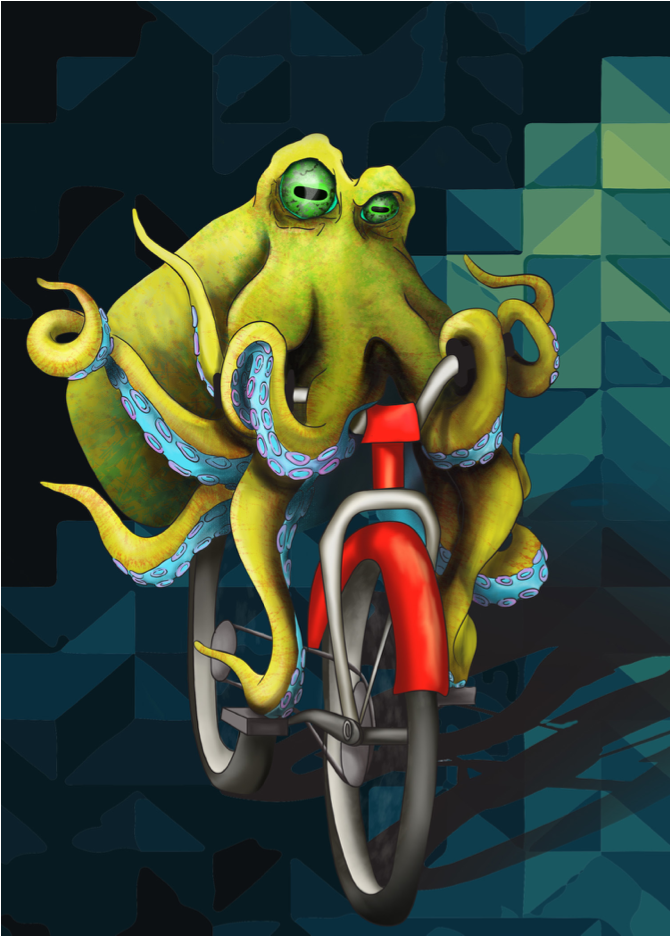 Bike riding octopus