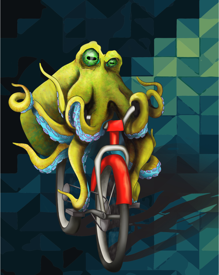 Octopus Riding a Bike 8x10