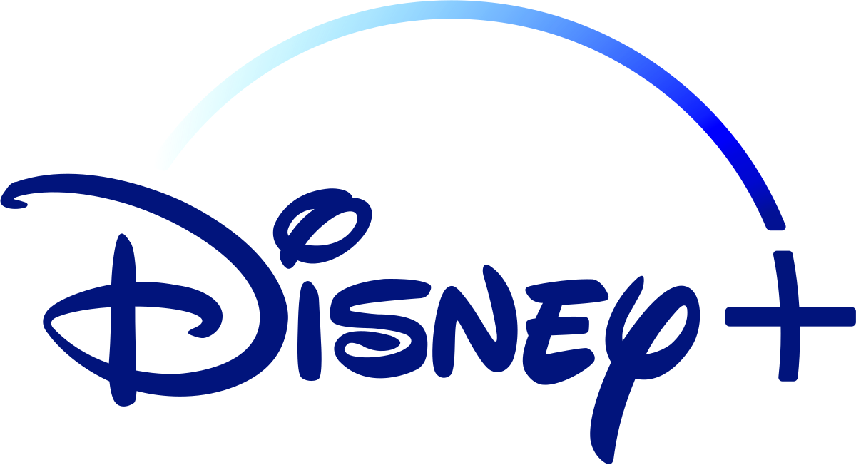 Disney+ logo with a swoosh in shades of blue.