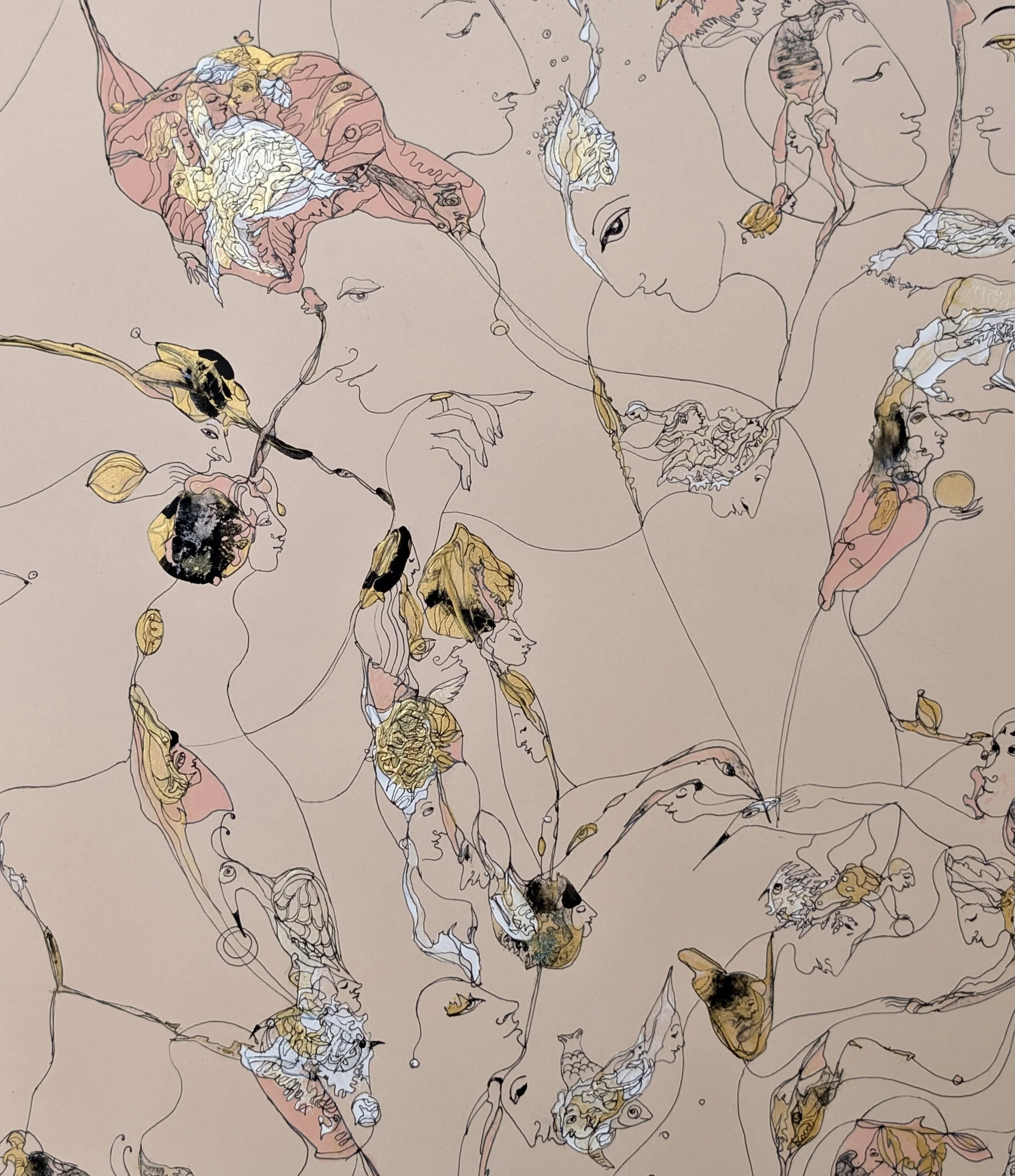 In the World of Pink Illusions, 2025, Acrylic and Ink on Paper, 30x22, Fragment 2.jpg