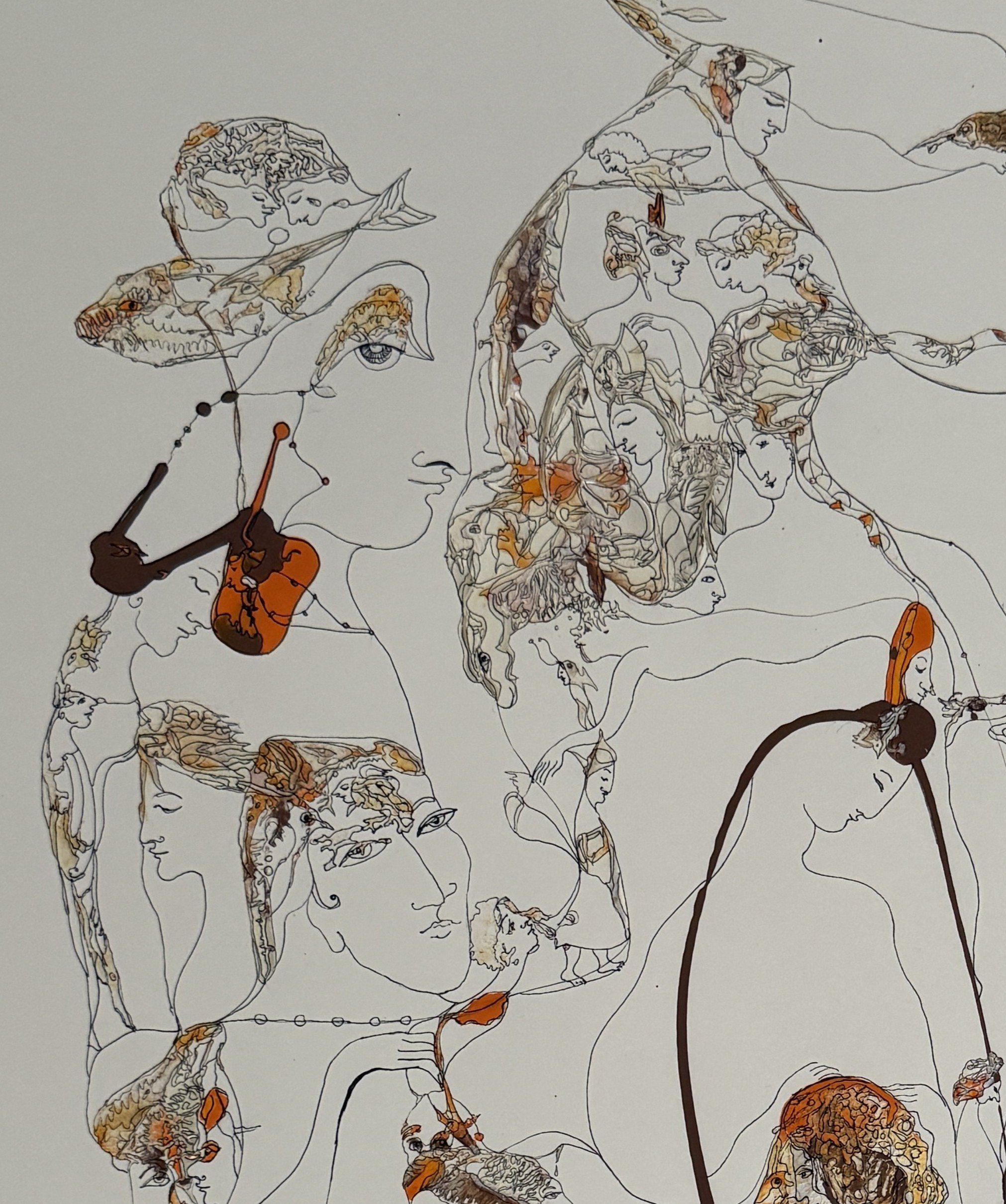 Orange Thoughts, 2025, Acrylic and Ink on Paper, 30x22, Fragment1.JPG