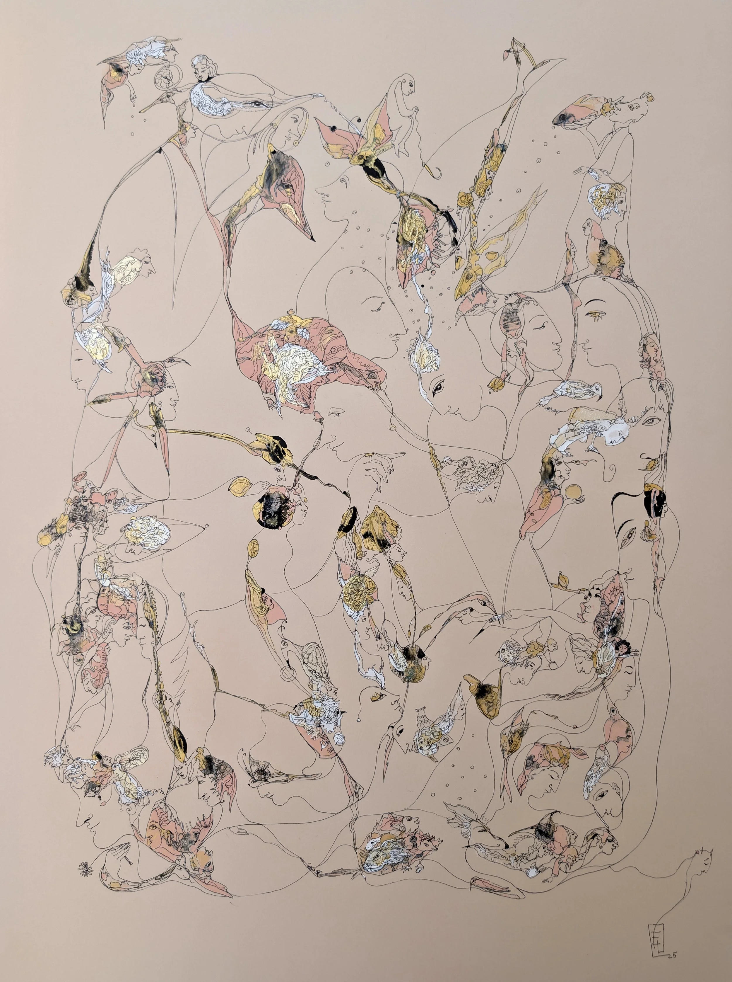 In the World of Pink Illusions, 2025, Acrylic and Ink on Paper, 30x22 .jpg