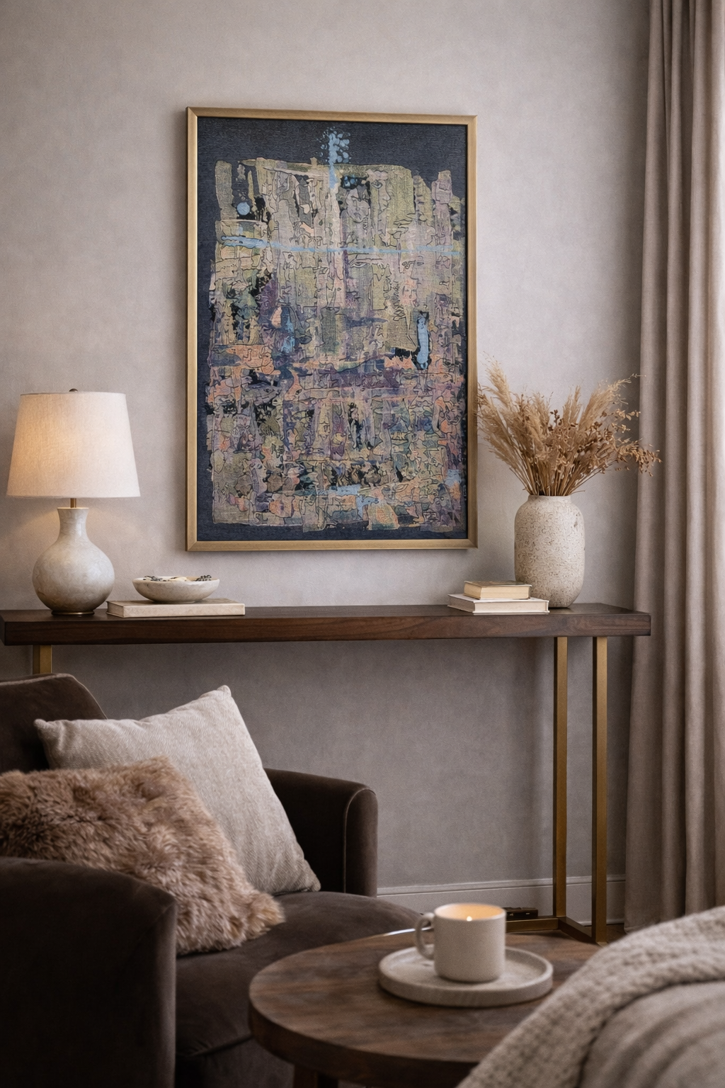 Yelena Lezhen, Mystery of our Existance, Tapestry, 38x25, in the room.png