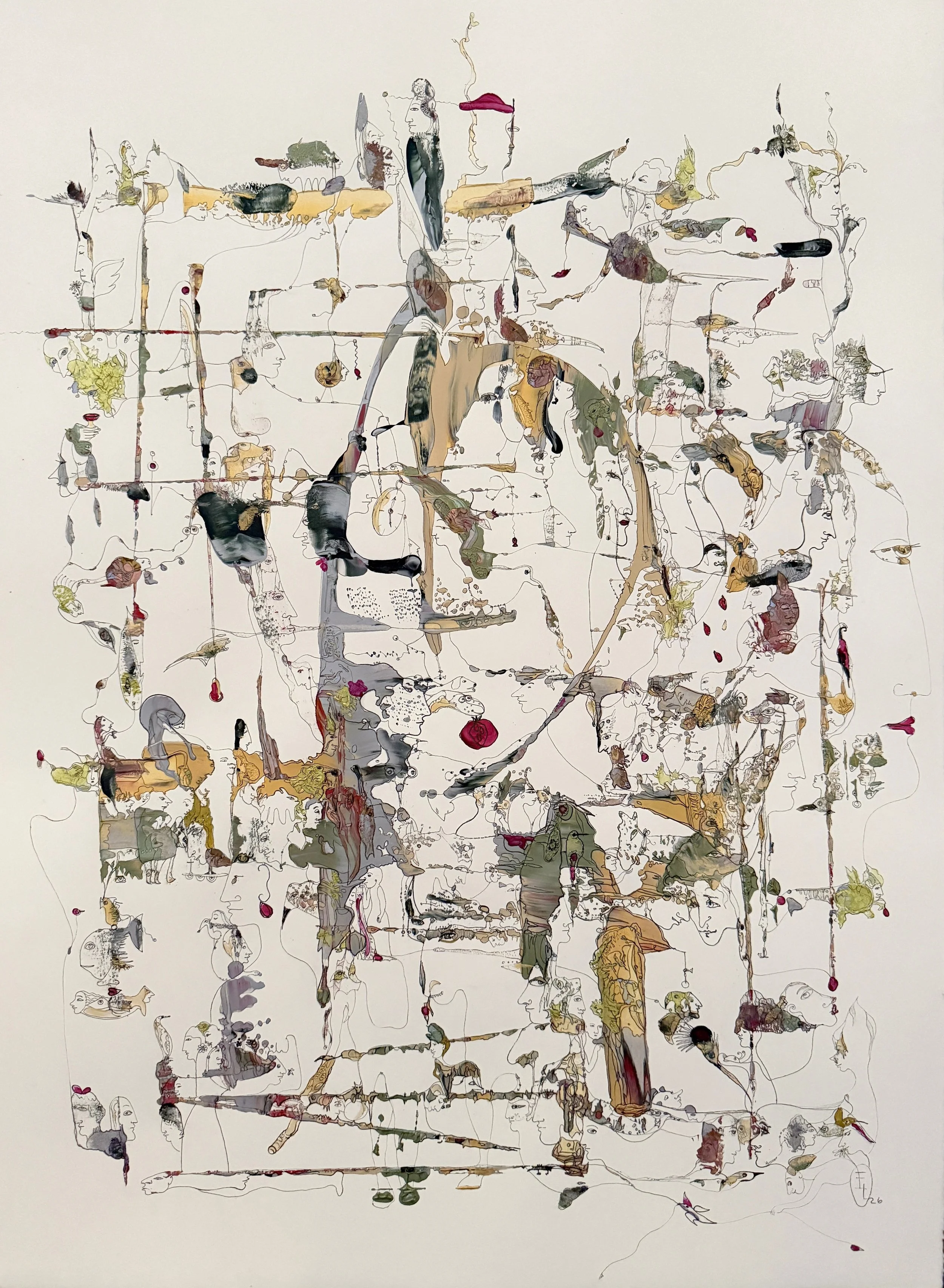 Game 2, 2026, Acrylic and Ink on Paper, 30x22, no light.JPG