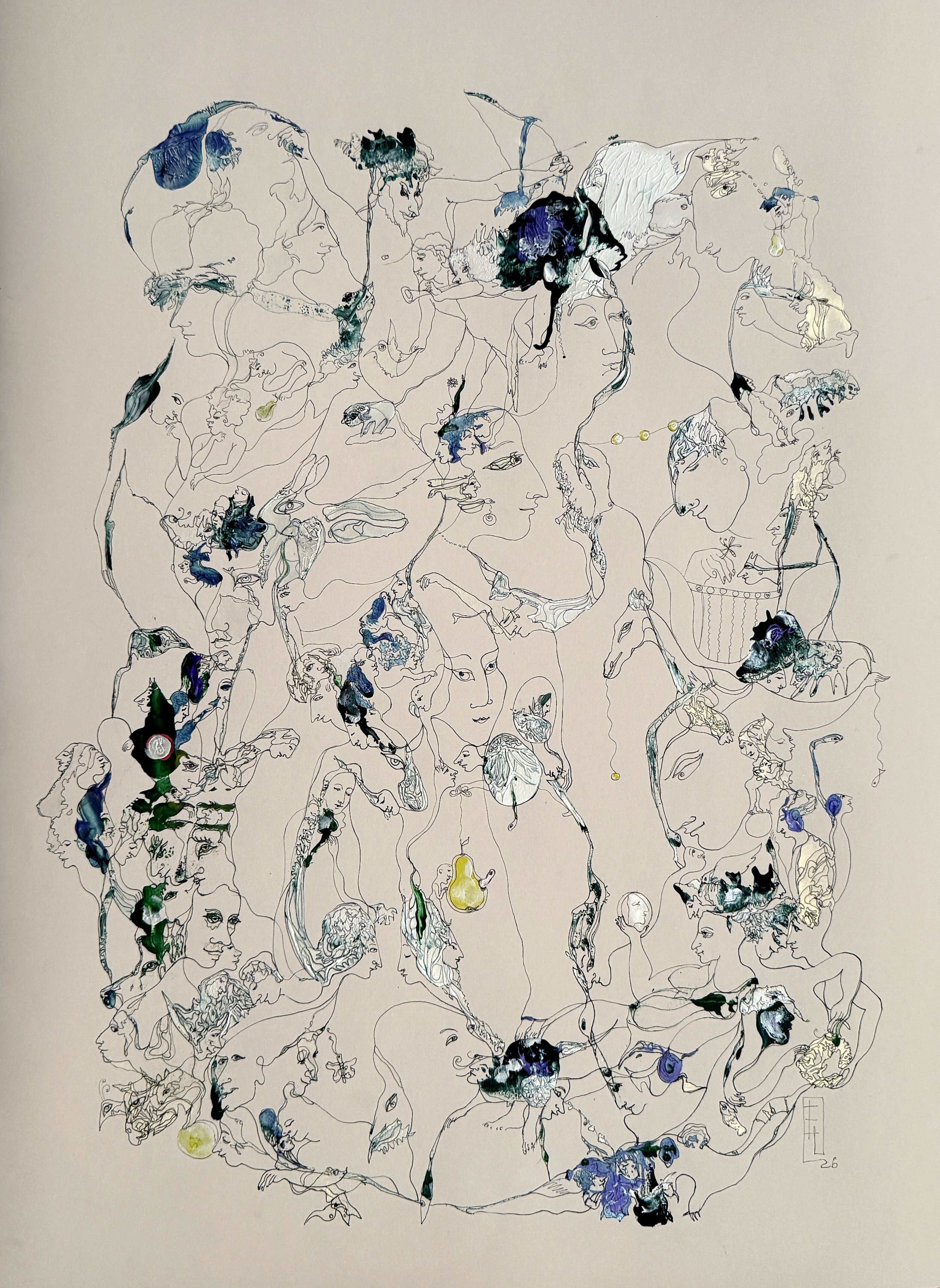 Intimacy of Emotion, 2026, Acrylic and Ink on Paper, 30x22, framed 35.5x27.5, $2200.jpg