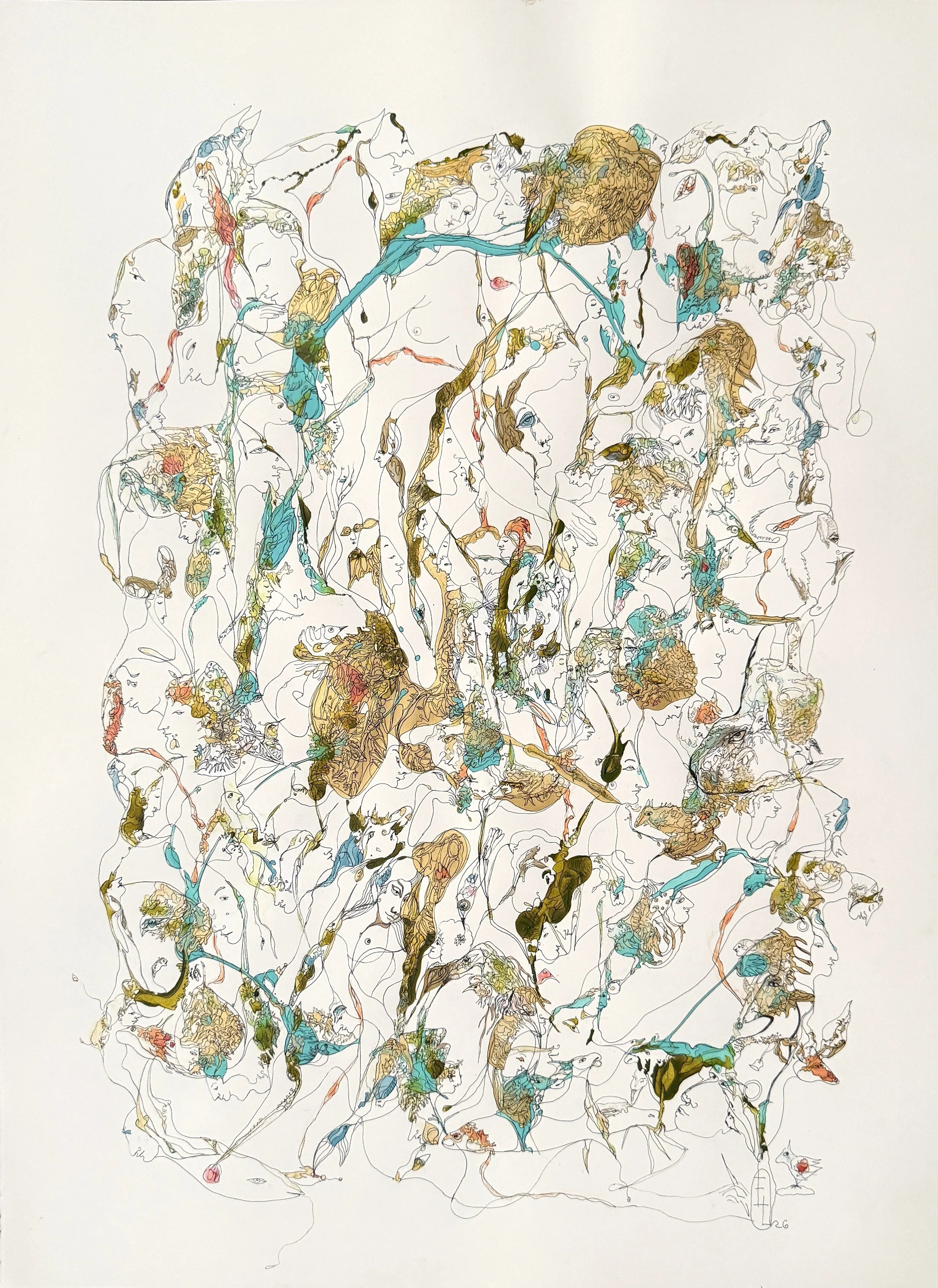 Mistery of Our Existance, 2026, Acrylic and Ink on Paper, 30x22 .jpg