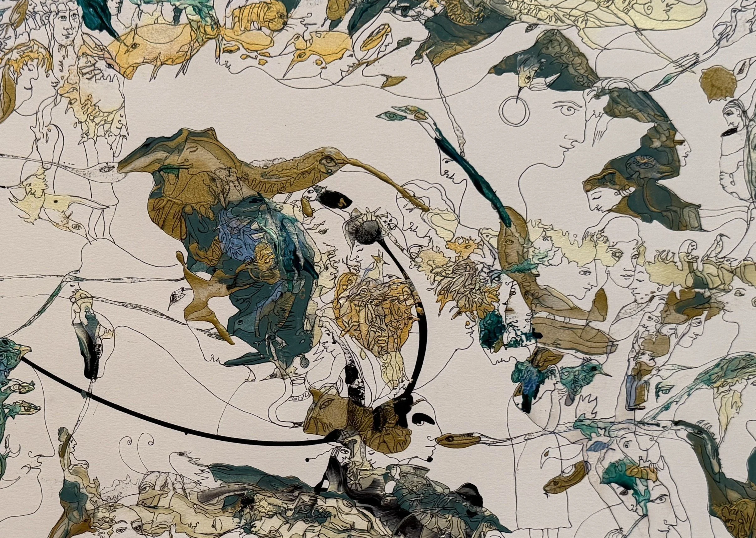 Listnening to a Song of the Wind, 2025, Acrylic and Ink on Paper, 22x30, Fragment1.JPG