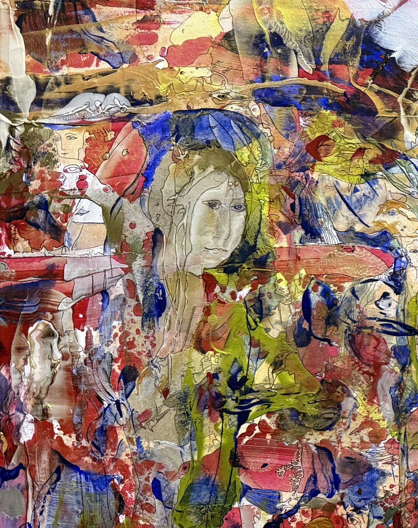 Center left detail of Freedom Space featuring portrait profiles, abstract color, hidden symbolic imagery, and flowing contemporary line work.