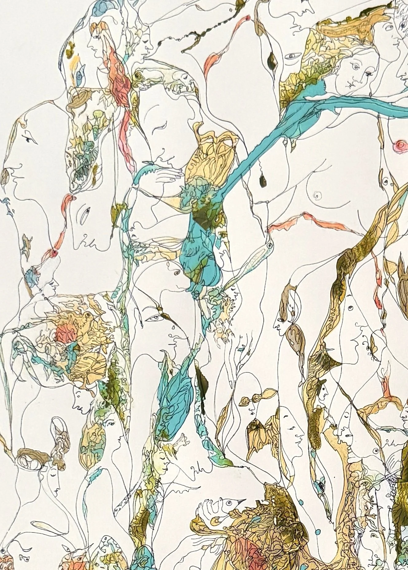 Mistery of Our Existance, 2026, Acrylic and Ink on Paper, 30x22,detail 1 .jpg