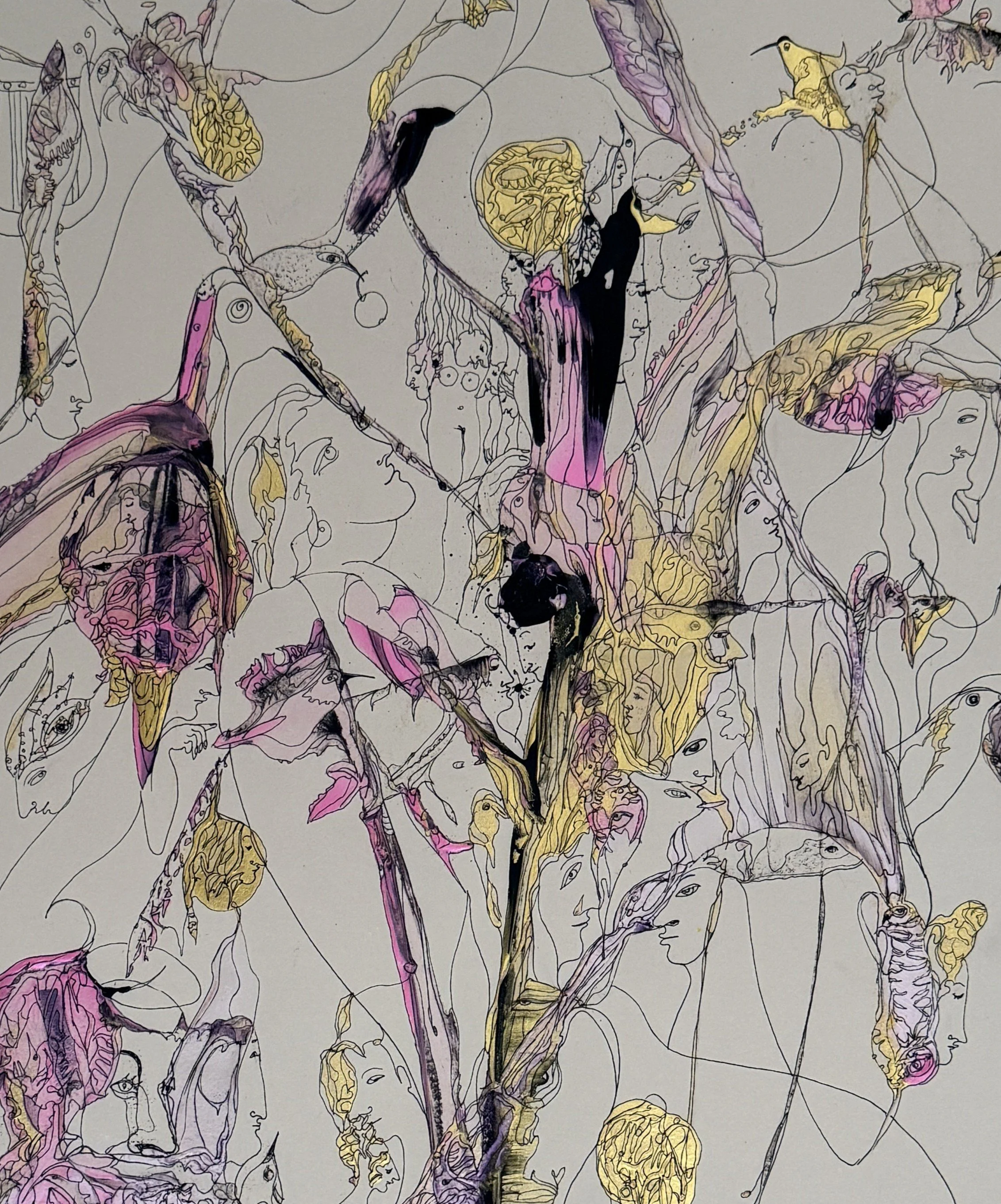 Charished Thoughts, 2025, Acrylic and Ink on Paper, 30x22  Fragment1.JPG