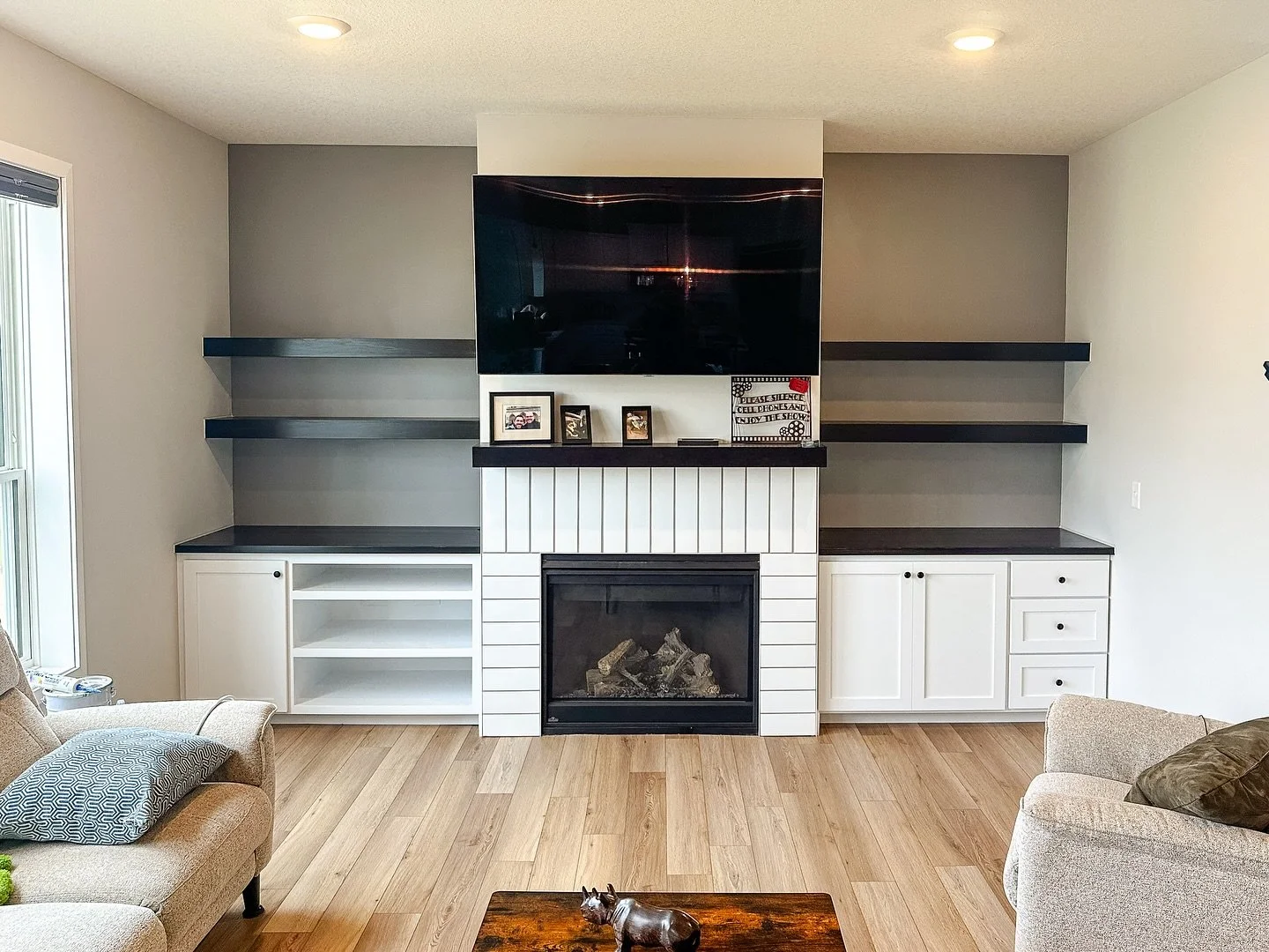 What a difference a few cabinets can make. Love turning empty rooms into useful, purposeful living spaces.