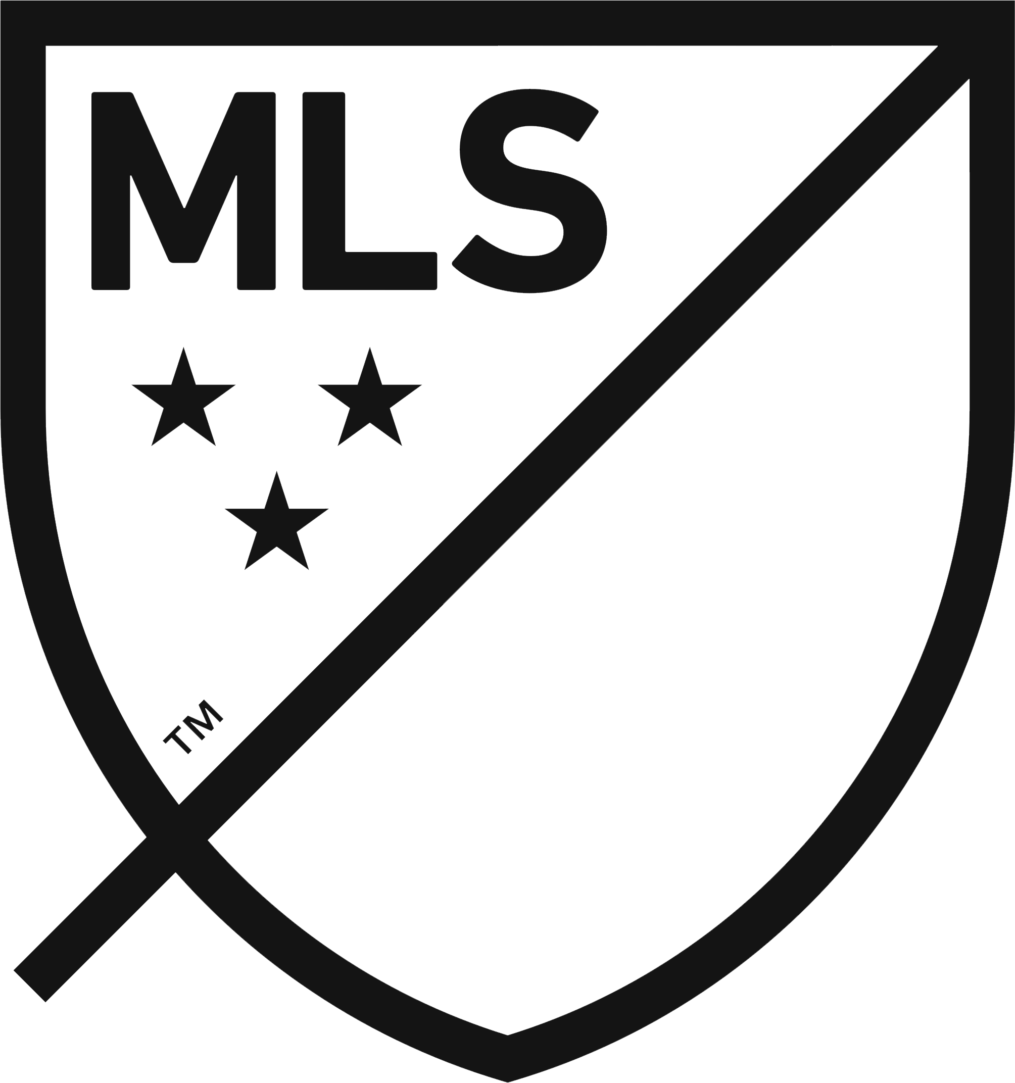 Black and white logo of Major League Soccer with the acronym 'MLS' and three stars below it.