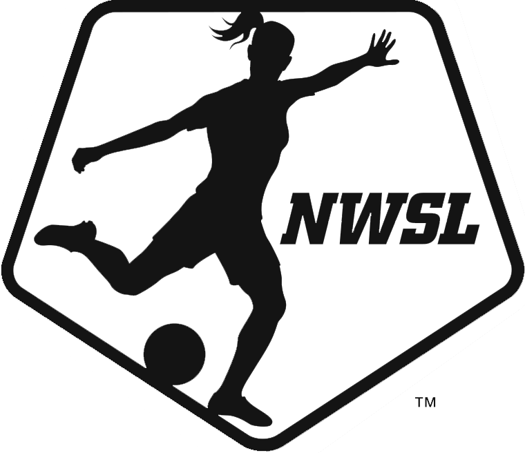 Silhouette of a female soccer player kicking a ball, with the letters "NWSL" beside her, all inside a hexagonal shape.