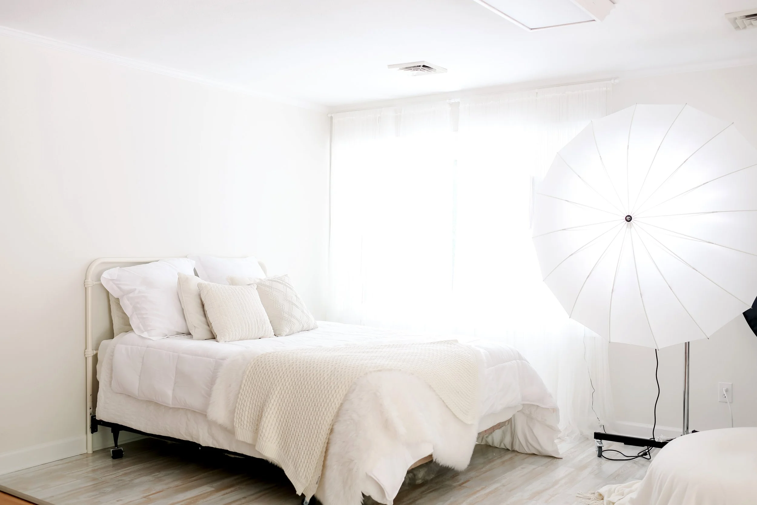 Portrait photography studio setup in Roanoke Virginia prepared for maternity, newborn, and family sessions.