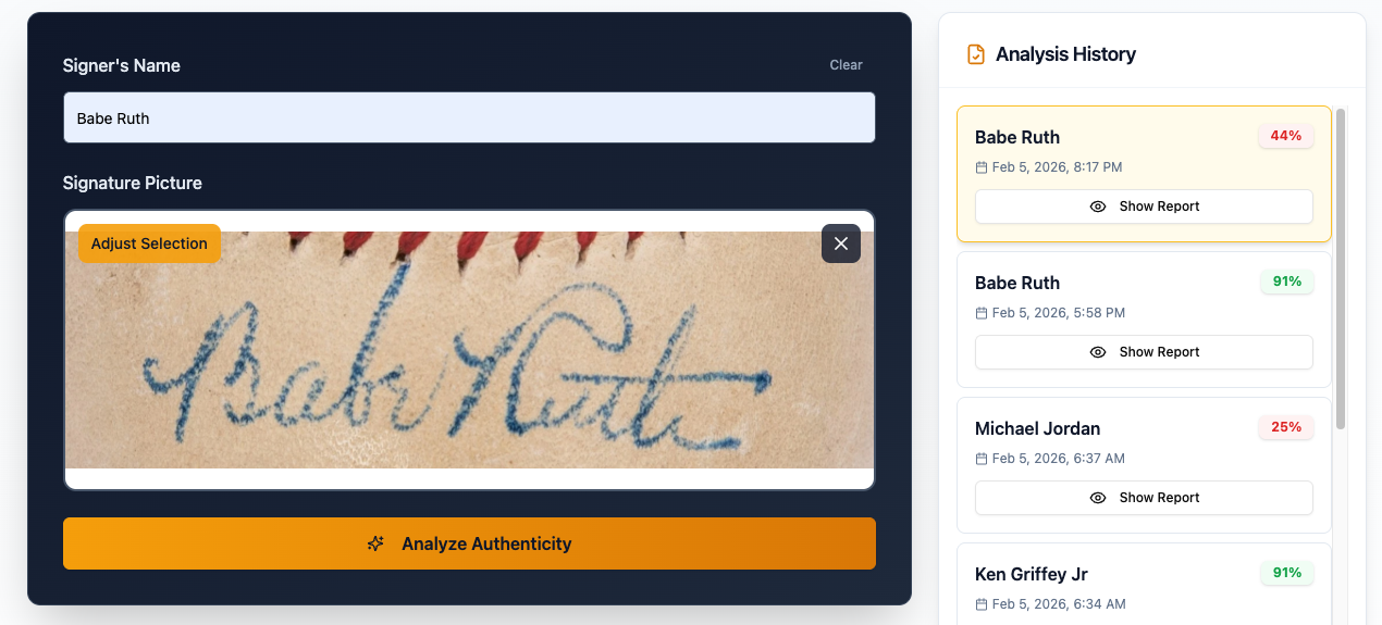 Digital signature of Babe Ruth on a beige background with red and blue markings.