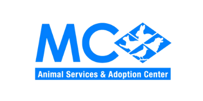 Logo for MC Animal Services & Adoption Center, featuring a blue dog paw print inside a square.