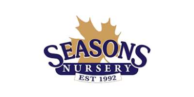 Logo for Seasons Nursery with a leaf graphic above the text