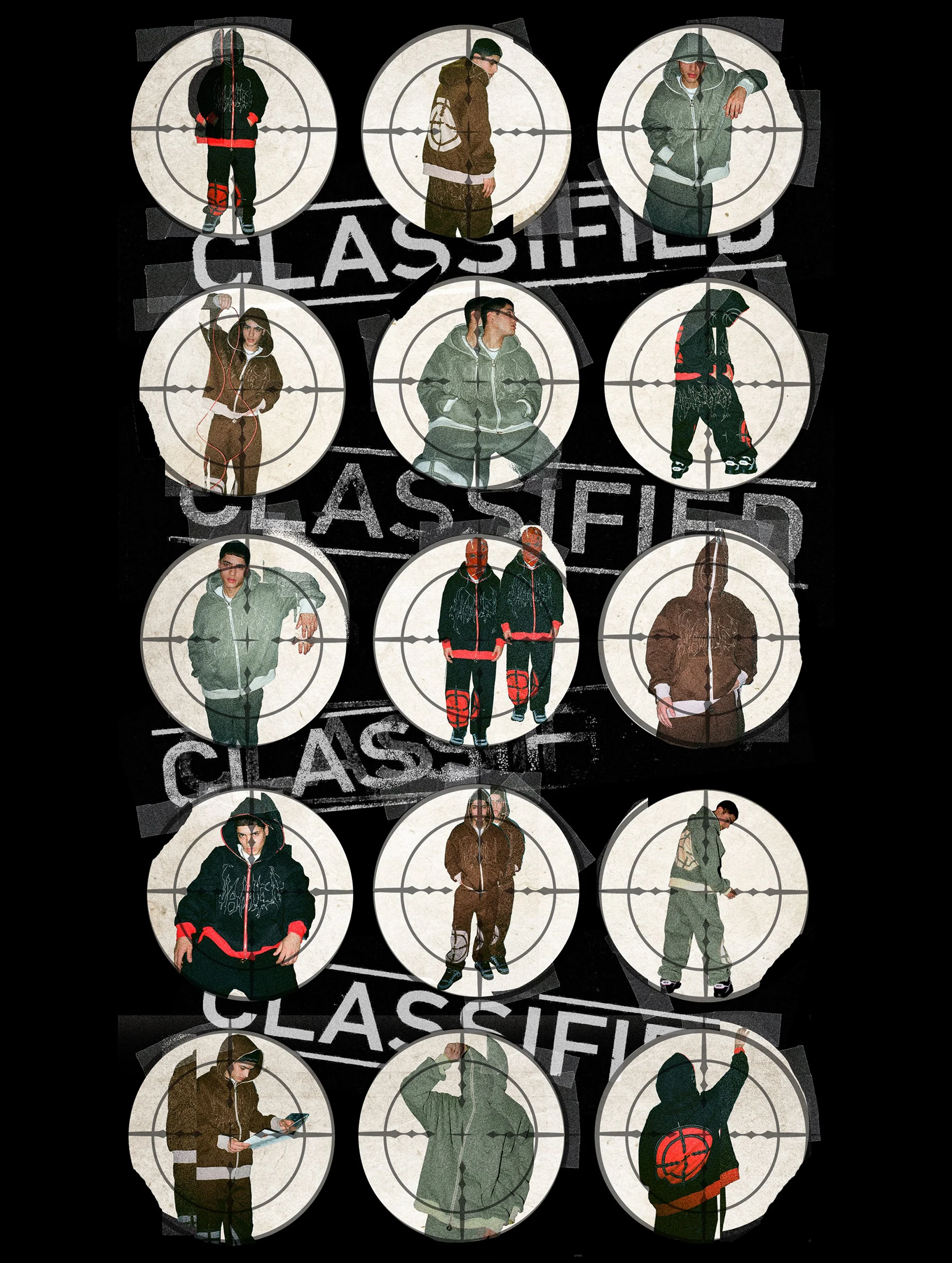 NAMED Collective "Classified" homepage web graphic banner, featuring modelled campaign images and the word "CLASSIFIED" stamped repeatedly.