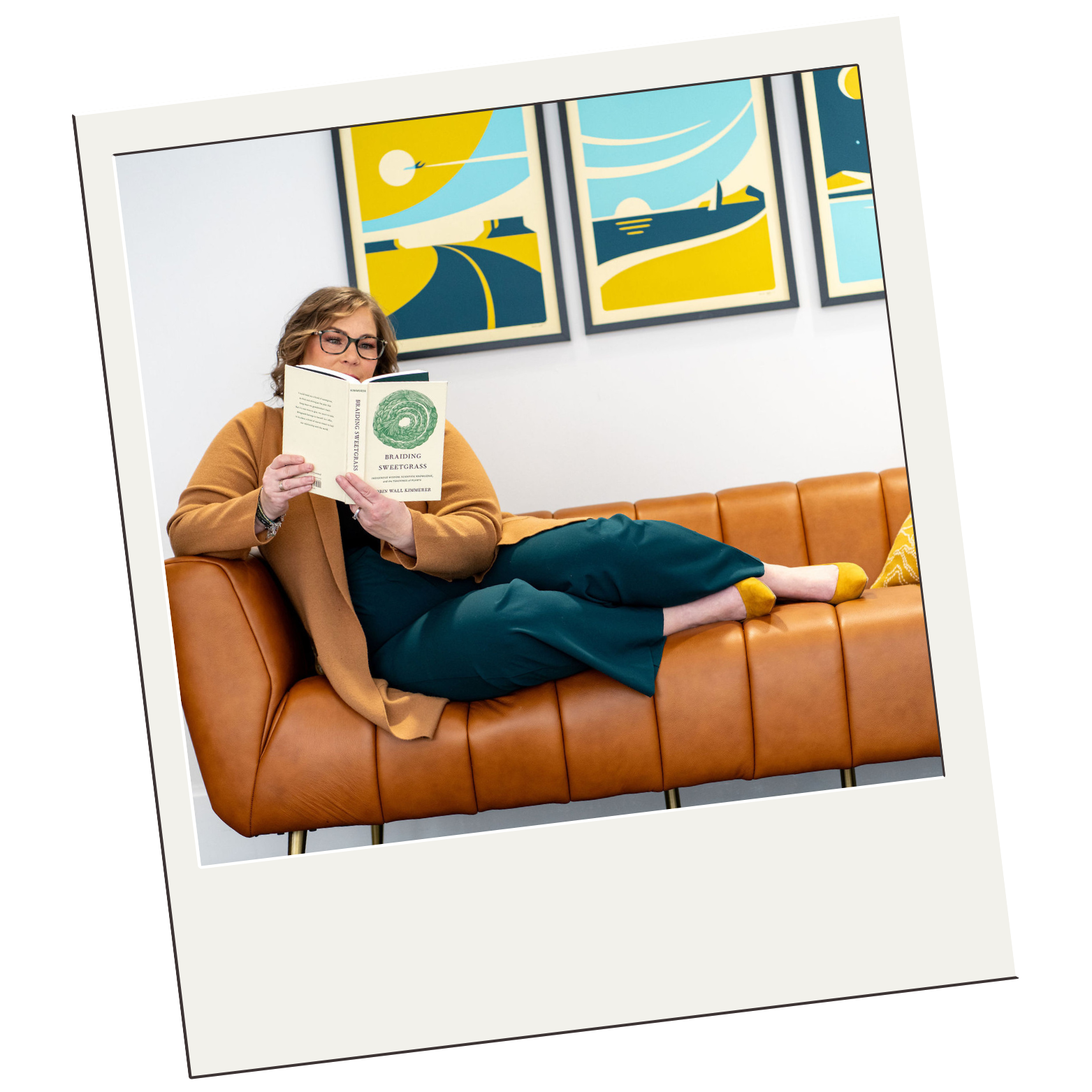 bethany on couch with book