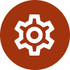 Gear icon on a brown circular background