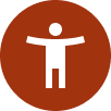 Icon of a person with arms stretched out inside a brown circle