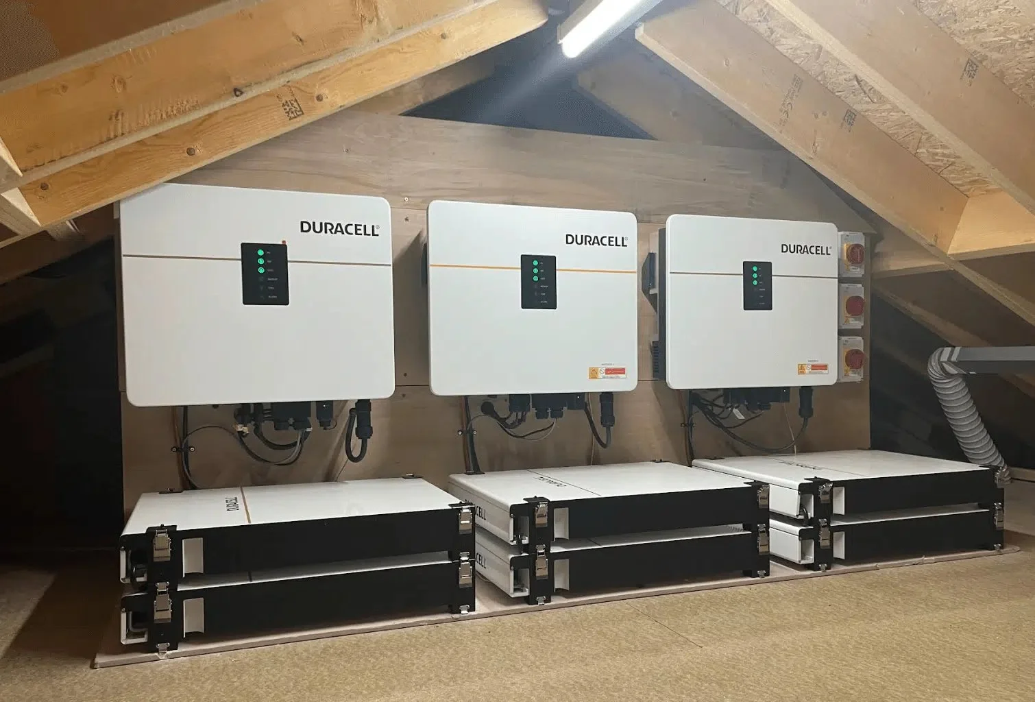 Duracell battery storage system installed at a rural property in Beckwithshaw, storing surplus solar energy for use during evenings and periods of lower solar generation.