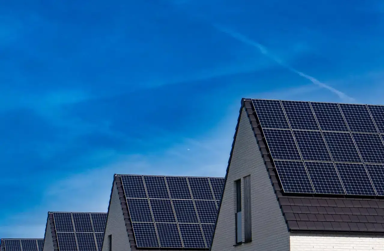 Residential solar panel system generating renewable energy through photovoltaic technology.